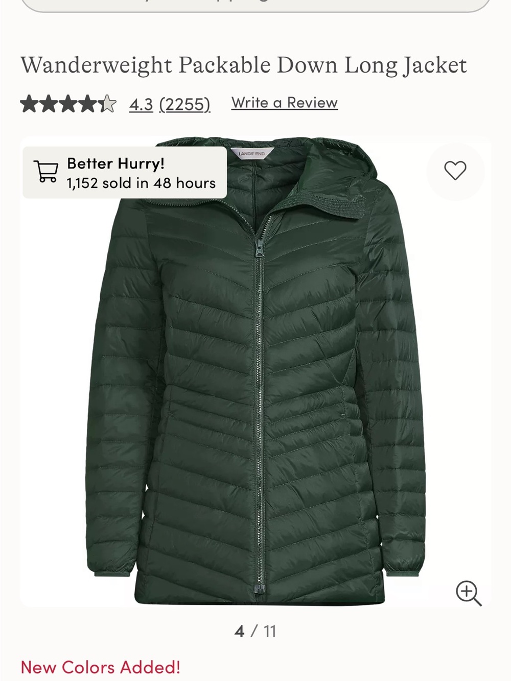 Lands’ End Women’s M 10-12 Packable Down Hooded Puffer Coat Green - Picture 11 of 12